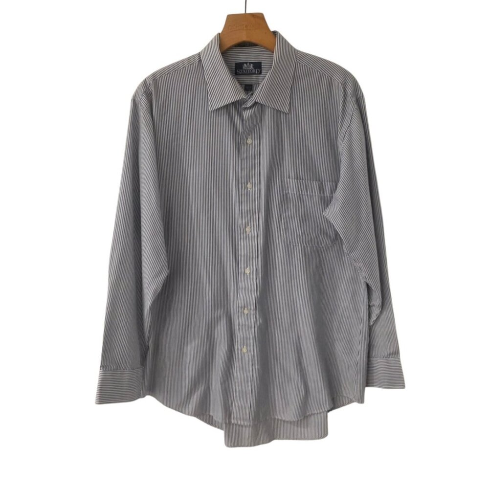 Stafford Single Needle‎ Tailoring Shirt Fitted Blue White Striped Mens 16.5-33